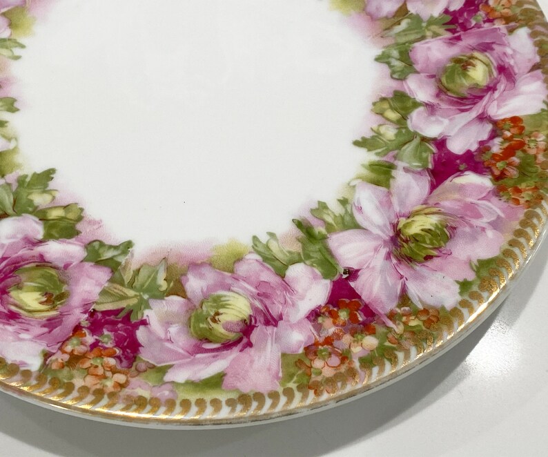 Antique Hand Painted Hohenzollern Wittelsbach Germany Bone Pink and Green China Plate