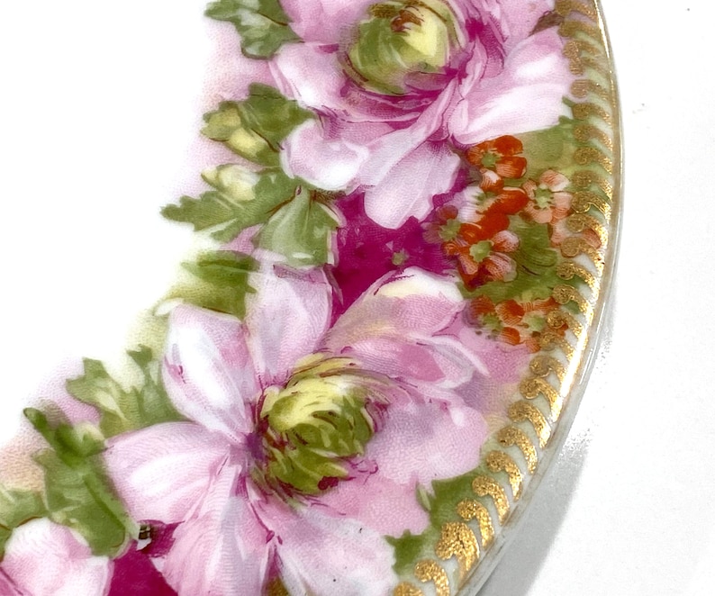 Antique Hand Painted Hohenzollern Wittelsbach Germany Bone Pink and Green China Plate