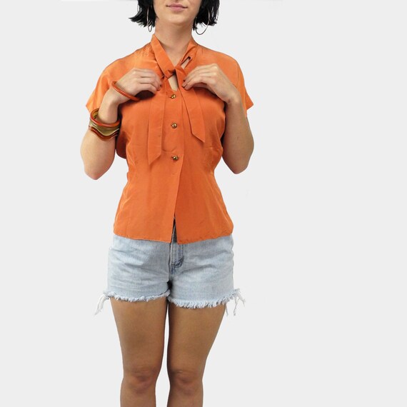 1940s rayon blouse / salmon orange vintage blouse