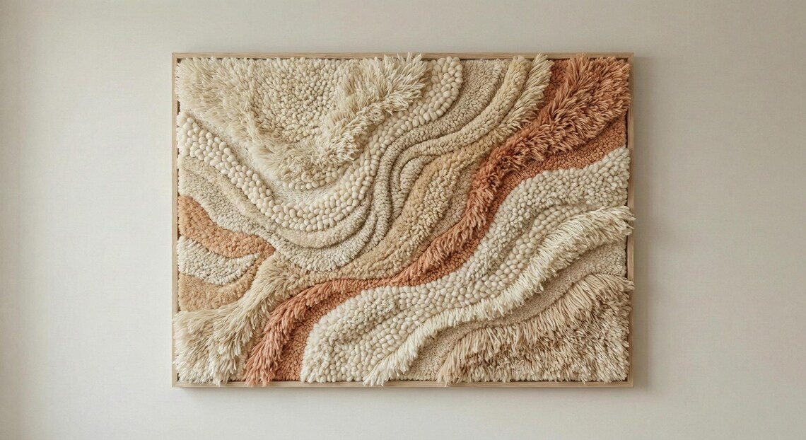 Wall Art Abstract Textile Tapestry Textured Beige & Terracotta Fibber ...
