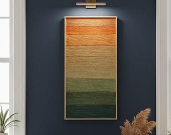 Handgemaakt wollen wandtapijt: abstracte vezelkunst zonsonderganggradiënt