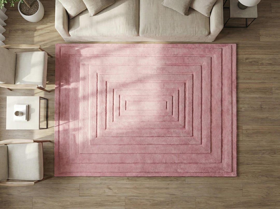 Hand Tufted Pink Wool Rug - 3D Textured Geometric Area Rug for Living ...