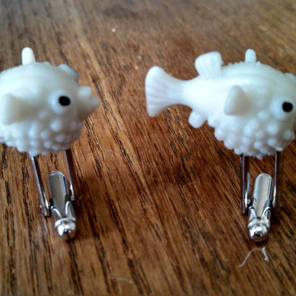 Glow in the Dark Puffer Fish Cufflinks, Lapel Pins, Tie Bars, Earrings, Jewelry and Accessories