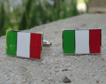 Boutons De Manchette Vintage Années 80 En Argent Sterling 925 - Drapeau De Course émaillé Italie | Avec Boîte D'origine En Excellent état
