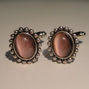 Elliptical Pink Glass Cufflinks, Lapel Pins, Tie Bars, Earrings, Jewelry and Accessories