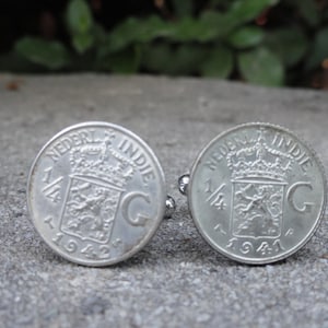 1/4 Gulden Cufflinks , Lapel Pins, Tie Bars, Earrings, Jewelry and Accessories from the Dutch East Indies