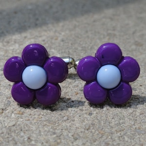 Purple and Blue Flower Cufflinks, Lapel Pins, Tie Bars, Earrings, Jewelry and Accessories