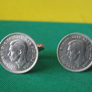 Australian Silver Threepence Coin Cufflinks , Lapel Pins, Tie Bars, Earrings, Jewelry and Accessories with George VI