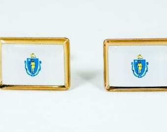 Massachusetts State Flag Cufflinks, Lapel Pins, Tie Bars, Earrings, Jewelry and Accessories
