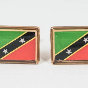 Saint Kitts and Nevis Flag CufflinksSt. Kitts and Nevis, Lapel Pins, Tie Bars, Earrings, Jewelry and Accessories image 1