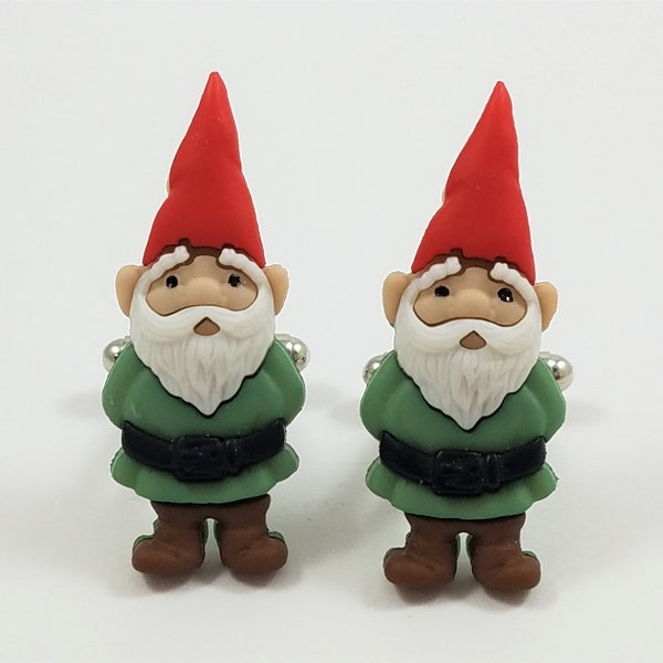 Green Garden Gnome Cufflinks, Lapel Pins, Tie Bars, Earrings, Jewelry and Accessories