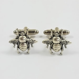 Silver Honey Bee Cufflinks, Lapel Pins, Tie Bars, Earrings, Jewelry and Accessories