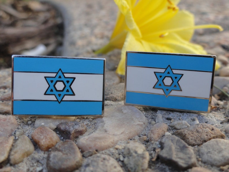 Israeli Flag Cufflinks, Lapel Pins, Tie Bars, Earrings, Jewelry and Accessories image 1