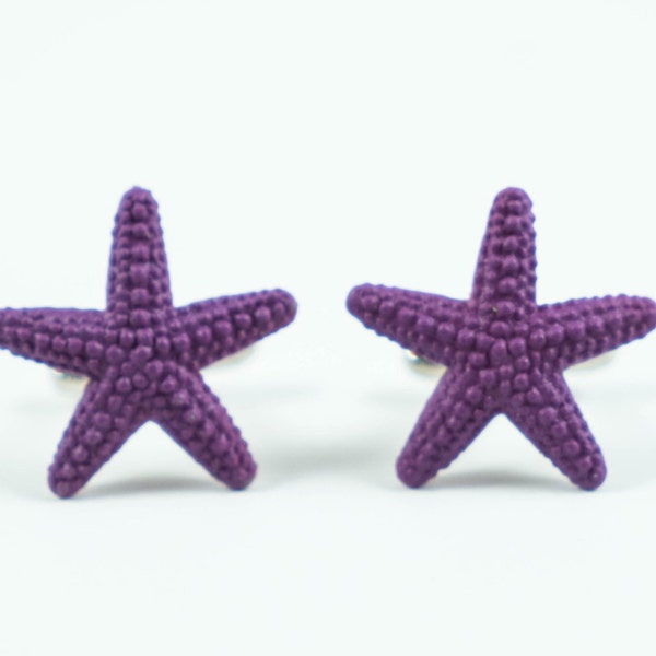 Purple Starfish Cufflinks, Lapel Pins, Tie Bars, Earrings, Jewelry and Accessories