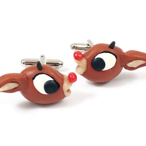 Abotoaduras de Natal Rudolph, alfinetes de lapela, prendedores de gravata, brincos, joias e acessórios