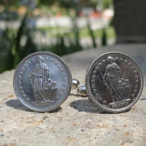 Half Swiss Franc Cufflinks, Lapel Pins, Tie Bars, Earrings, Jewelry and Accessories