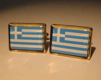 Boutons De Manchette En Or 18k - Drapeau Grec émaillé - Estate - 11 Grammes - Occasion