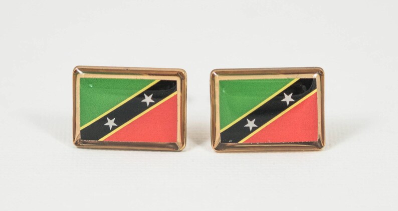 Saint Kitts and Nevis Flag CufflinksSt. Kitts and Nevis, Lapel Pins, Tie Bars, Earrings, Jewelry and Accessories image 2