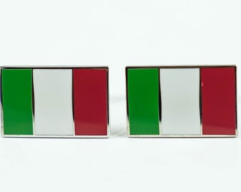 Italienische Flagge Manschettenknöpfe, Reversnadeln, Krawattenstangen, Ohrringe, Schmuck und Accessoires
