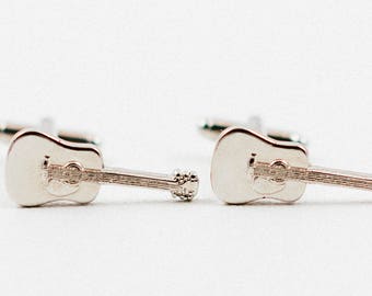 Silver Acoustic Guitar Cufflinks, Lapel Pins, Tie Bars, Earrings, Jewelry and Accessories