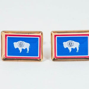 Wyoming State Flag Cufflinks, Lapel Pins, Tie Bars, Earrings, Jewelry and Accessories