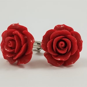 Red Rose Cufflinks, Lapel Pins, Tie Bars, Earrings, Jewelry and Accessories