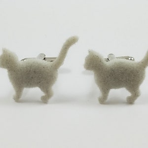 Fuzzy Gray Cat Cufflinks, Lapel Pins, Tie Bars, Earrings, Jewelry and Accessories