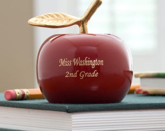 Personalized Brass Apple Teacher Bell, Custom Engraved School Gift