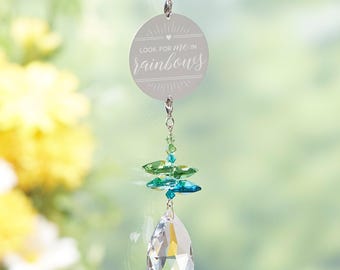 Personalized Memorial Rainbow Suncatcher, Stainless Steel Keepsake, Austrian Crystal, Look For Me In Rainbows