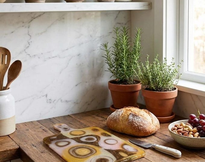 Featured listing image: Resin Cold Food Serving Board and Bottle Tray – Earth-Tone Concentric Circle Design