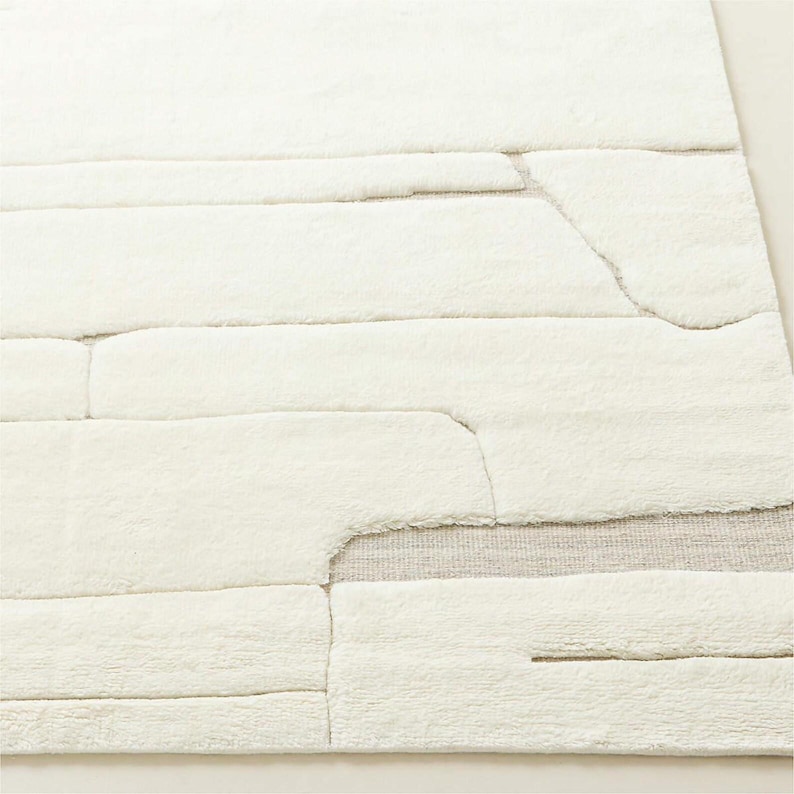 Hand-knotted Ivory Stone Layers Wool Rug | Modern Textured Abstract ...