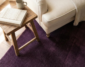 Deep Purple Wool Area Rug | Luxurious Bedroom Carpet | Modern Aubergine Floor Decor