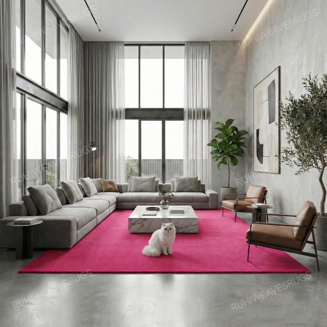 Hand-tufted Magenta Wool Rug | Solid Hot Pink Minimalist Carpet for ...