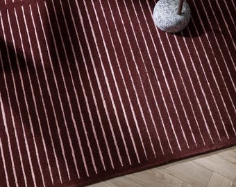 Hand Tufted Wool Rug | Modern Red & Pink Stripped High low pile Area Rug