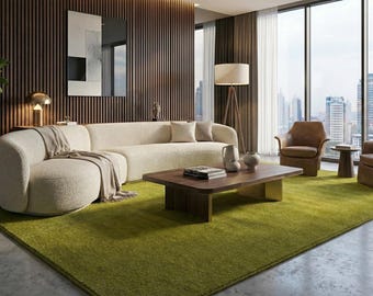 Solid Olive Green Hand-Tufted Wool Rug | Modern Minimalist Carpet