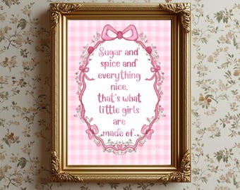 Nursery Art Print, Sugar Spice Everything Nice, Vintage Roses Decor, Little Girls Quote