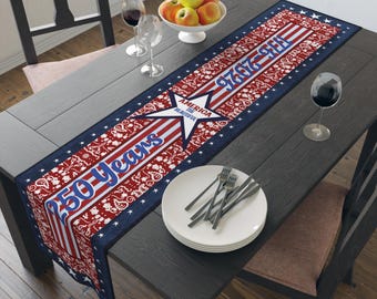 250th Independence Day Table Runner, American Flag Bandana Print, Polyester Home Decor