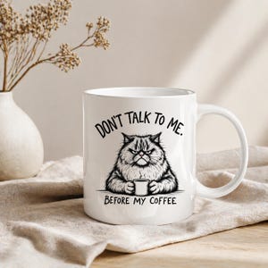 Dont Talk To Me Before My Coffee Mug | Grumpy Cat Coffee Cup | Funny Cat Lover Gift | Sarcastic Morning Mug