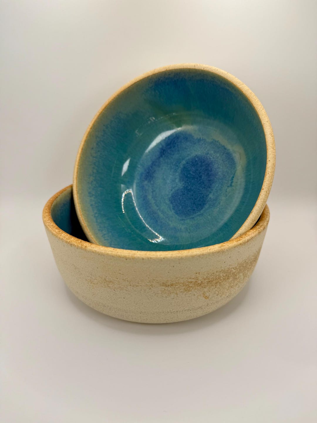 Ceramic Stoneware Bowl Set With Ocean Blue Cerulean Glaze – 7”x2.75 ...