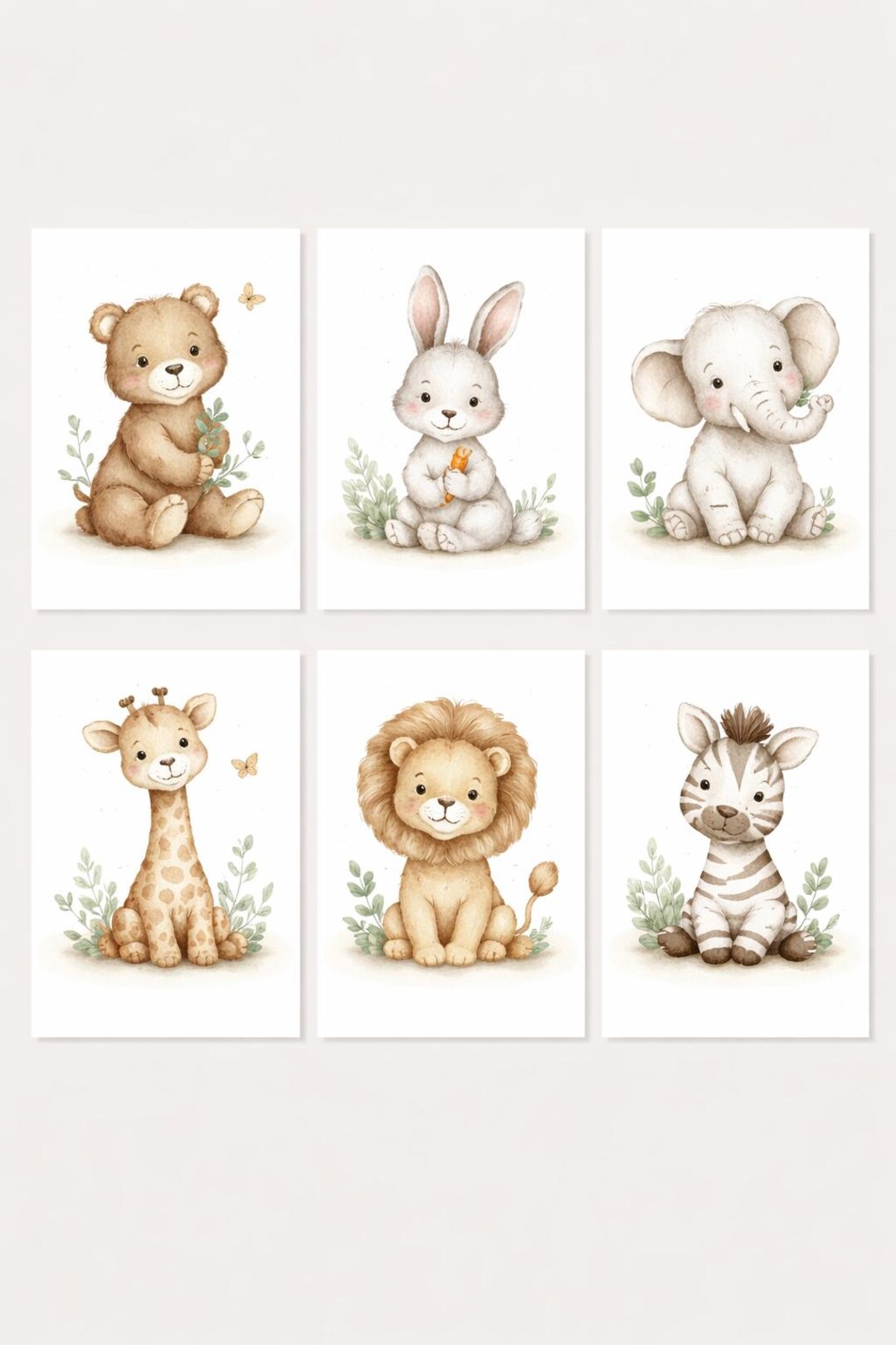 Safari Animal Nursery Wall Art Printable Bundle, Neutral Nursery Decor ...