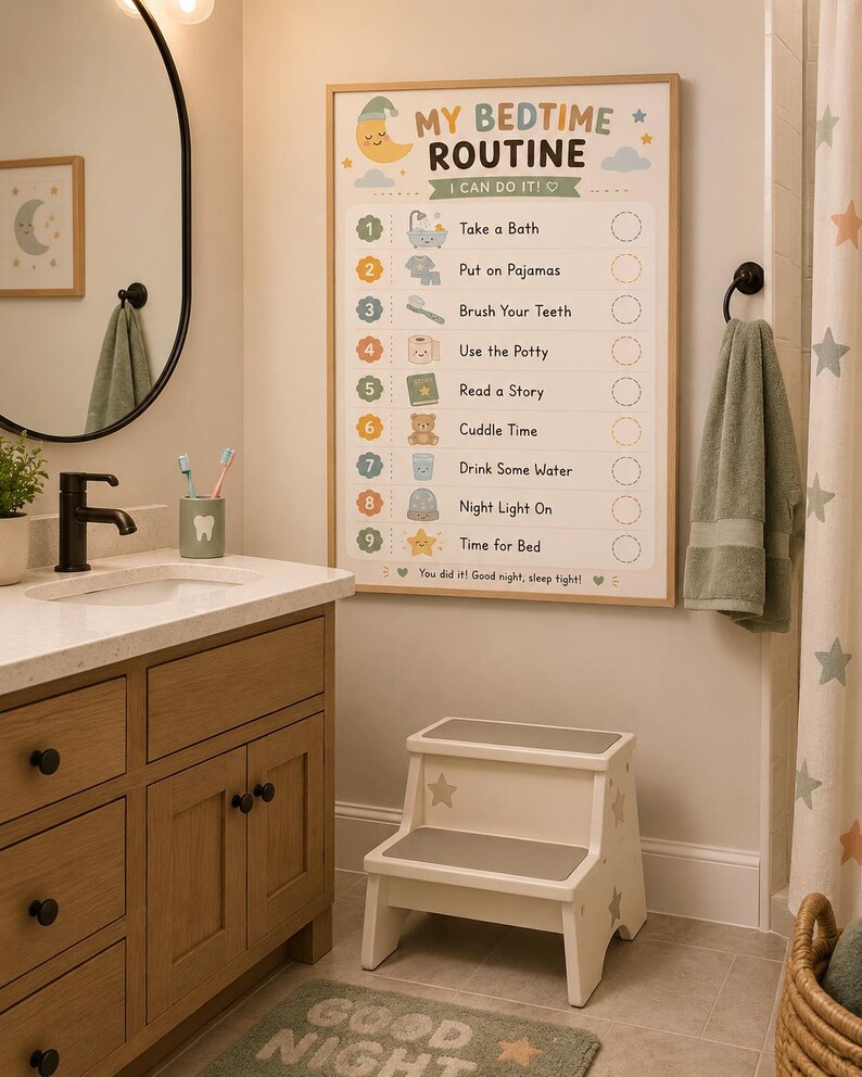 Kids Bedtime Routine Chart Printable | Positive Habit Tracker for Kids ...
