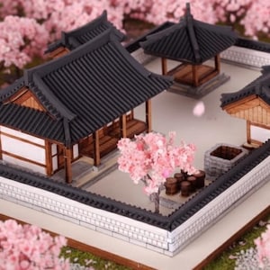 Kit maison miniature coréen Hanok | Modèle DIY en bois | 1:100 Architecture coréenne traditionnelle | Scène de mini maison asiatique | Cadeau artisanal pour adulte