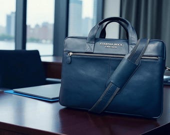 Eternal Rock Leather Messenger Bag for Men and Women - Laptop Briefcase Bag For College, Office, Adjustable Shoulder Strap