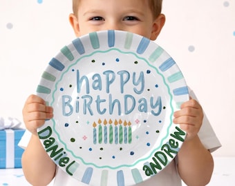 Personalized Birthday Plate Custom Name & Date Keepsake Ceramic Plate Food Safe Dishwasher Safe Birthday Gift Celebration Decor D41PQZ0