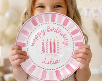 Plato personalizado para niña de cumpleaños con nombre personalizado, regalo de cumpleaños infantil, plato de cerámica para guardar recuerdos, apto para alimentos, decoración de cumpleaños P481HC0