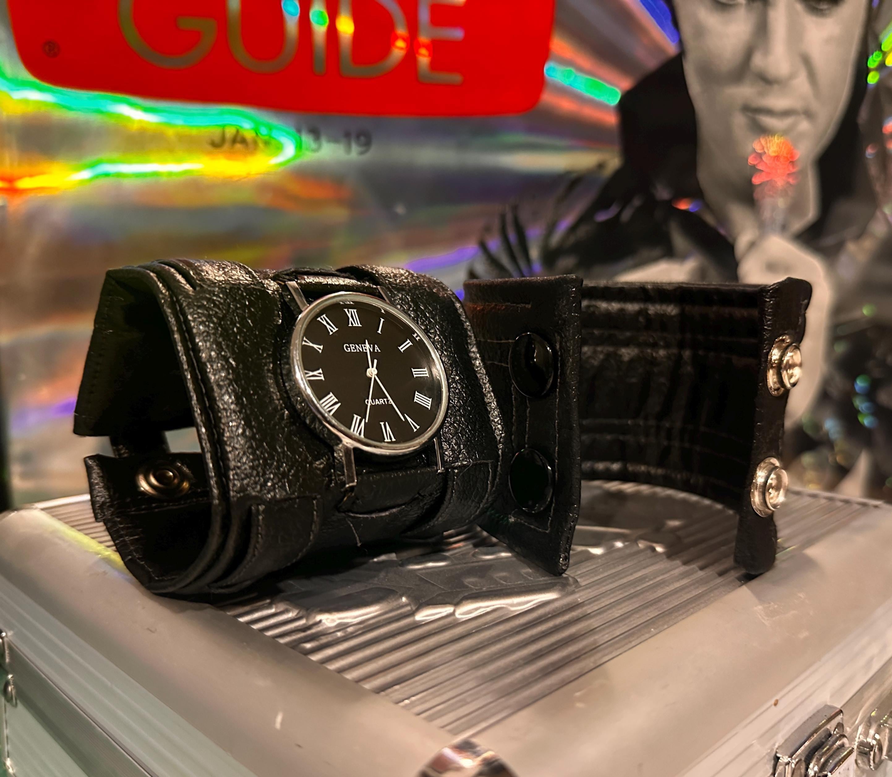 Vintage Cinergy 2002 Elvis Black Leather Silvertone Photo Wrist Watch Elvis Wrist Watch - Etsy main image 2