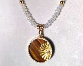 Tiger's Eye Pendant on Moonstone Crystal Necklace