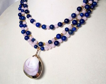 Blue Lapis Lazuli with Lavender Kunzite Three-in-One Necklace