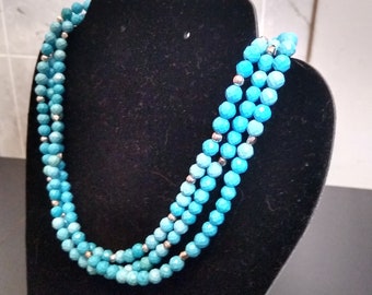 Triple Strand Blue Apatite Beaded Necklace