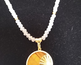 Tiger's Eye Pendant on Moonstone Crystal Necklace